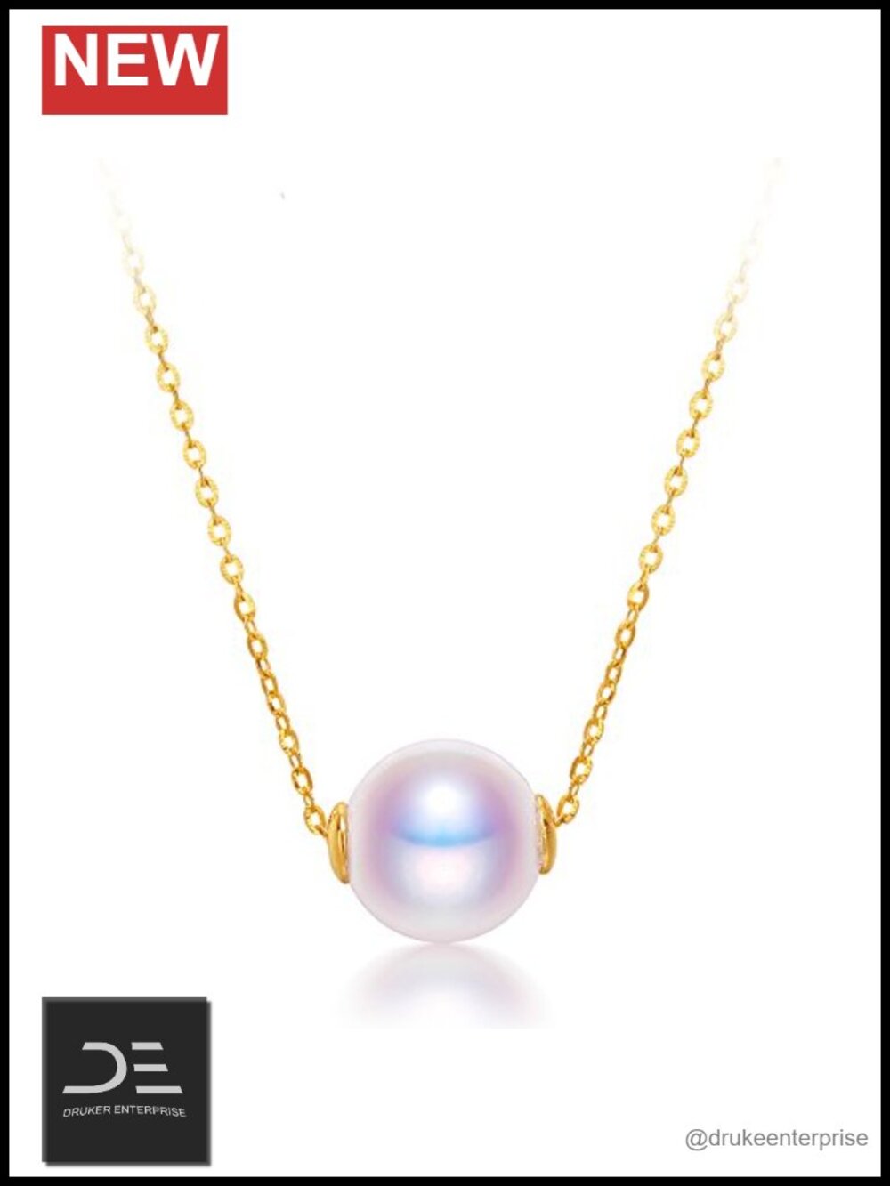 Akoya White Pearl Necklace 18K Gold Pendant Fine Jewelry 8-9mm